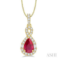 7x5 MM Pear Shape Ruby and 1/3 Ctw Diamond Precious Pendant in 14K Yellow Gold with Chain 7x5 MM Pear Shape Ruby and 1/3 Ctw Diamond Precious Pendant in 14K Yellow Gold with Chain