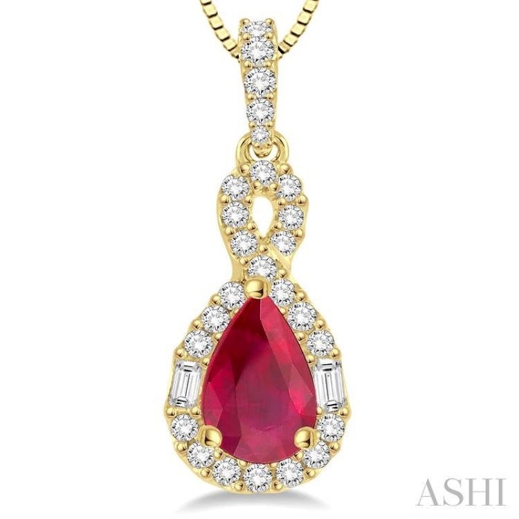 7x5 MM Pear Shape Ruby and 1/3 Ctw Diamond Precious Pendant in 14K Yellow Gold with Chain 7x5 MM Pear Shape Ruby and 1/3 Ctw Diamond Precious Pendant in 14K Yellow Gold with Chain