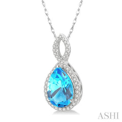 12x8 MM Entwined Pear Cut Blue Topaz and 1/4 Ctw Round Cut Diamond Semi-Precious Pendant in 10K White Gold with chain 12x8 MM Entwined Pear Cut Blue Topaz and 1/4 Ctw Round Cut Diamond Semi-Precious Pendant in 10K White Gold with chain