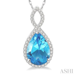 12x8 MM Entwined Pear Cut Blue Topaz and 1/4 Ctw Round Cut Diamond Semi-Precious Pendant in 10K White Gold with chain 12x8 MM Entwined Pear Cut Blue Topaz and 1/4 Ctw Round Cut Diamond Semi-Precious Pendant in 10K White Gold with chain