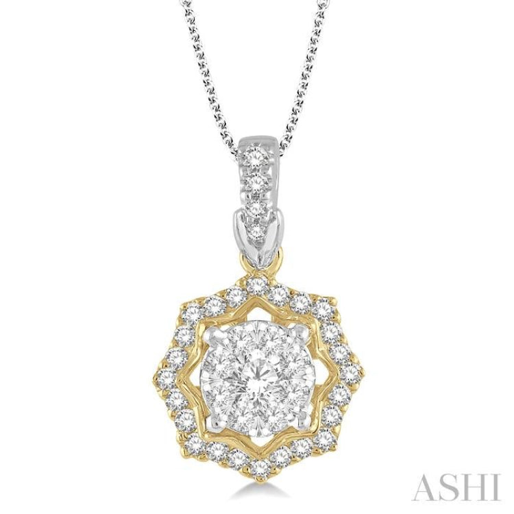 1/3 Ctw Star Lattice Lovebright Round Cut Diamond Pendant With Chain in 14K White and Yellow Gold 1/3 Ctw Star Lattice Lovebright Round Cut Diamond Pendant With Chain in 14K White and Yellow Gold