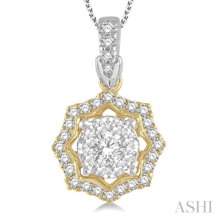 1/3 Ctw Star Lattice Lovebright Round Cut Diamond Pendant With Chain in 14K White and Yellow Gold 1/3 Ctw Star Lattice Lovebright Round Cut Diamond Pendant With Chain in 14K White and Yellow Gold