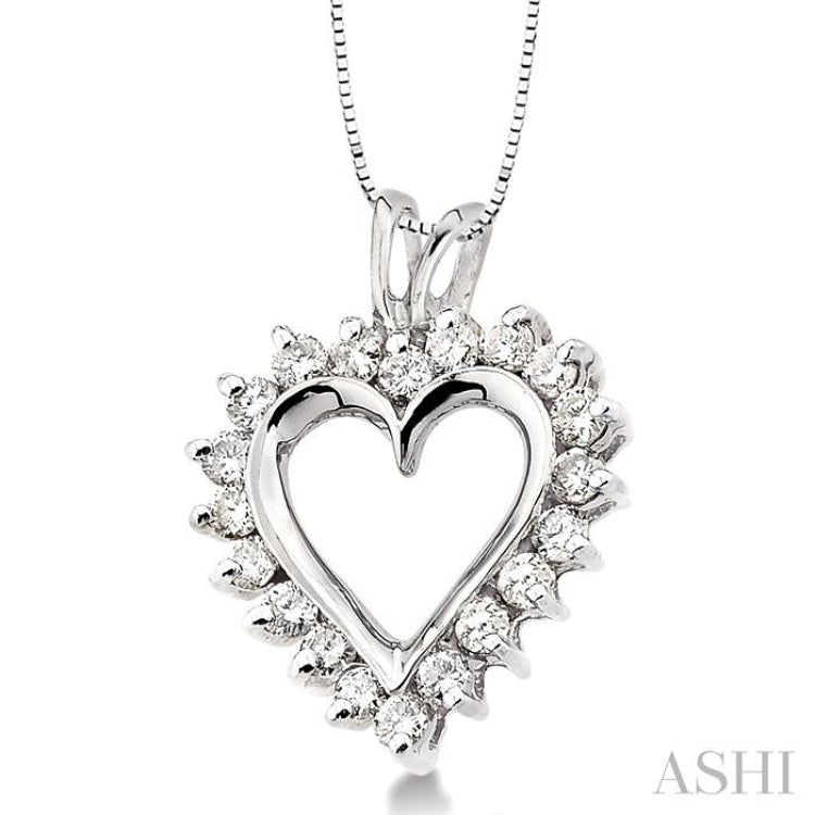 1/2 Ctw Round Cut Diamond Heart Pendant in 14K White Gold with Chain 1/2 Ctw Round Cut Diamond Heart Pendant in 14K White Gold with Chain