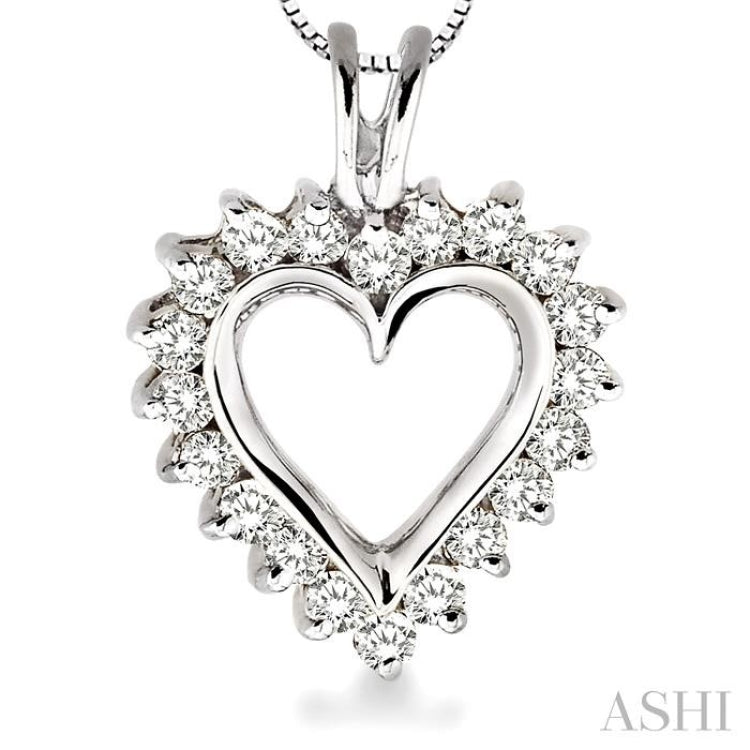 1/2 Ctw Round Cut Diamond Heart Pendant in 14K White Gold with Chain 1/2 Ctw Round Cut Diamond Heart Pendant in 14K White Gold with Chain