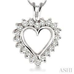 1/2 Ctw Round Cut Diamond Heart Pendant in 14K White Gold with Chain 1/2 Ctw Round Cut Diamond Heart Pendant in 14K White Gold with Chain
