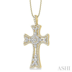 7/8 Ctw Round Cut Diamond Cross Pendant With Chain in 14K Yellow and White Gold 7/8 Ctw Round Cut Diamond Cross Pendant With Chain in 14K Yellow and White Gold