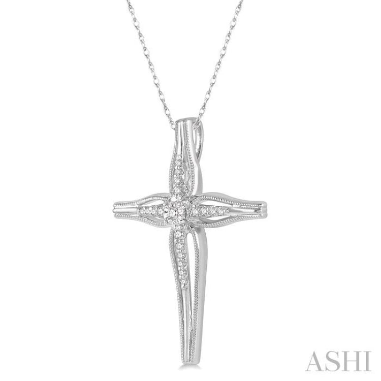 1/10 Ctw Round Cut Diamond Cross Charm Fashion Pendant With Chain in 10K White Gold 1/10 Ctw Round Cut Diamond Cross Charm Fashion Pendant With Chain in 10K White Gold