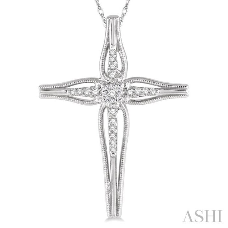 1/10 Ctw Round Cut Diamond Cross Charm Fashion Pendant With Chain in 10K White Gold 1/10 Ctw Round Cut Diamond Cross Charm Fashion Pendant With Chain in 10K White Gold