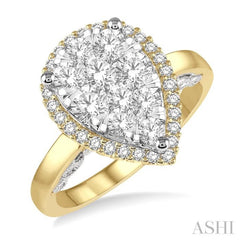 1 Ctw Round Diamond Lovebright Pear Halo Engagement Ring in 14K Yellow and White Gold 1 Ctw Round Diamond Lovebright Pear Halo Engagement Ring in 14K Yellow and White Gold