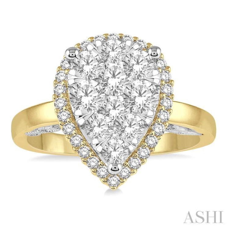 1 Ctw Round Diamond Lovebright Pear Halo Engagement Ring in 14K Yellow and White Gold 1 Ctw Round Diamond Lovebright Pear Halo Engagement Ring in 14K Yellow and White Gold