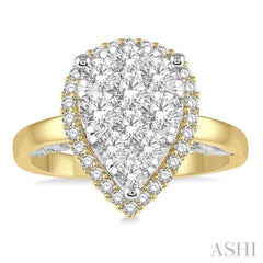 1 Ctw Round Diamond Lovebright Pear Halo Engagement Ring in 14K Yellow and White Gold 1 Ctw Round Diamond Lovebright Pear Halo Engagement Ring in 14K Yellow and White Gold