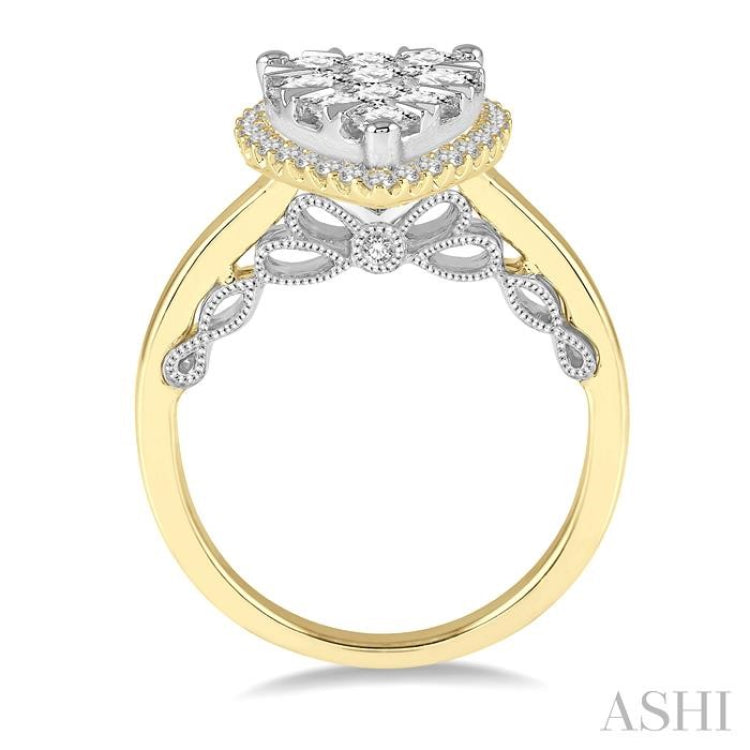 1 Ctw Round Diamond Lovebright Pear Halo Engagement Ring in 14K Yellow and White Gold 1 Ctw Round Diamond Lovebright Pear Halo Engagement Ring in 14K Yellow and White Gold