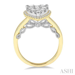 1 Ctw Round Diamond Lovebright Pear Halo Engagement Ring in 14K Yellow and White Gold 1 Ctw Round Diamond Lovebright Pear Halo Engagement Ring in 14K Yellow and White Gold