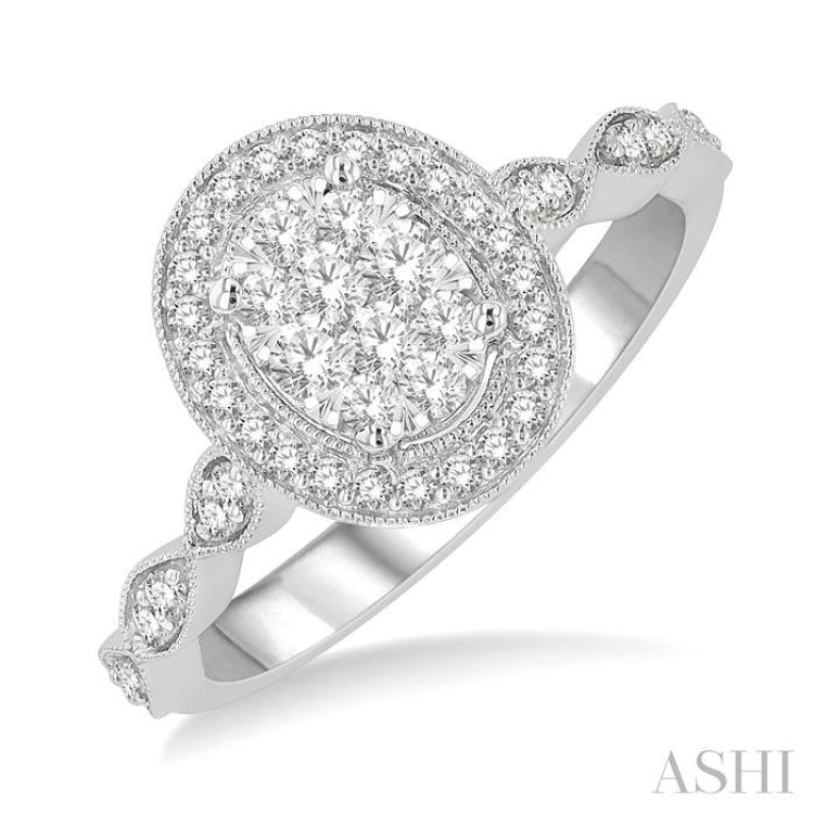 1/2 Ctw Oval Mount Criss Cross Shank Lovebright Round Cut Diamond Engagement Ring in 14K White Gold 1/2 Ctw Oval Mount Criss Cross Shank Lovebright Round Cut Diamond Engagement Ring in 14K White Gold