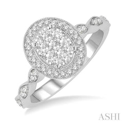 1/2 Ctw Oval Mount Criss Cross Shank Lovebright Round Cut Diamond Engagement Ring in 14K White Gold 1/2 Ctw Oval Mount Criss Cross Shank Lovebright Round Cut Diamond Engagement Ring in 14K White Gold