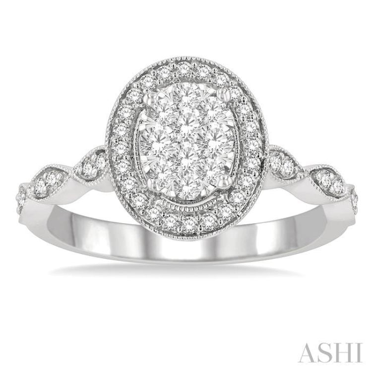 1/2 Ctw Oval Mount Criss Cross Shank Lovebright Round Cut Diamond Engagement Ring in 14K White Gold 1/2 Ctw Oval Mount Criss Cross Shank Lovebright Round Cut Diamond Engagement Ring in 14K White Gold