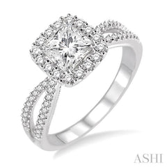 1/2 Ctw Diamond Engagement Ring with 1/4 Ct Princess Cut Center Stone in 14K White Gold 1/2 Ctw Diamond Engagement Ring with 1/4 Ct Princess Cut Center Stone in 14K White Gold