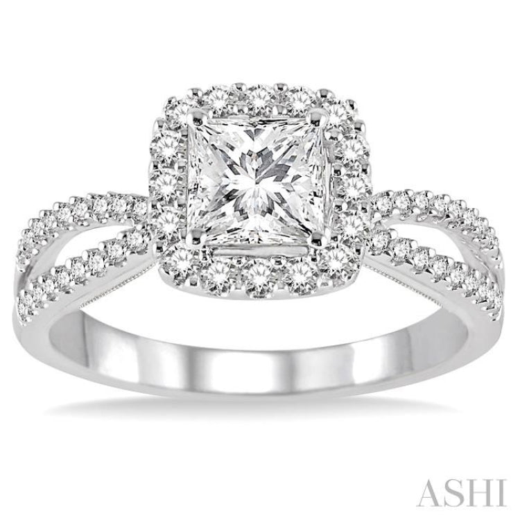 1/2 Ctw Diamond Engagement Ring with 1/4 Ct Princess Cut Center Stone in 14K White Gold 1/2 Ctw Diamond Engagement Ring with 1/4 Ct Princess Cut Center Stone in 14K White Gold