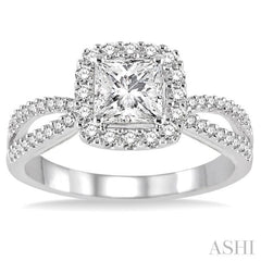 1/2 Ctw Diamond Engagement Ring with 1/4 Ct Princess Cut Center Stone in 14K White Gold 1/2 Ctw Diamond Engagement Ring with 1/4 Ct Princess Cut Center Stone in 14K White Gold