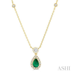 6x4 MM Pear Cut Emerald and 1/3 Ctw Round Cut Diamond Lovebright Precious Necklace in 14K Yellow Gold 6x4 MM Pear Cut Emerald and 1/3 Ctw Round Cut Diamond Lovebright Precious Necklace in 14K Yellow Gold
