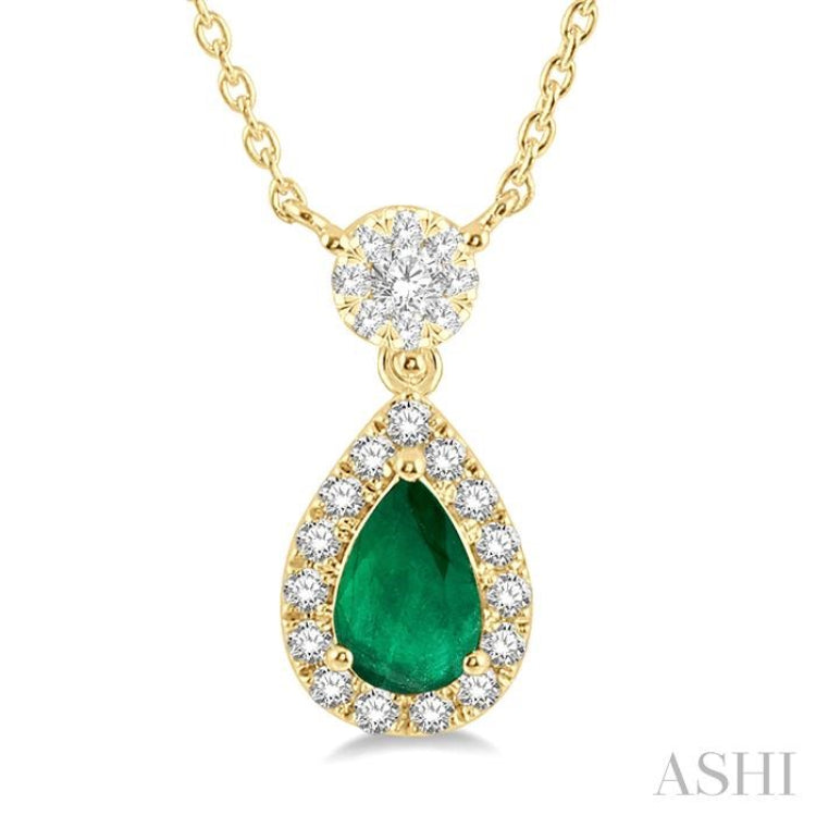 6x4 MM Pear Cut Emerald and 1/3 Ctw Round Cut Diamond Lovebright Precious Necklace in 14K Yellow Gold 6x4 MM Pear Cut Emerald and 1/3 Ctw Round Cut Diamond Lovebright Precious Necklace in 14K Yellow Gold