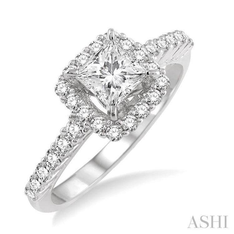 1 1/4 Ctw Diamond Engagement Ring with 3/4 Ct Princess Cut Center Stone in 14K White Gold 1 1/4 Ctw Diamond Engagement Ring with 3/4 Ct Princess Cut Center Stone in 14K White Gold