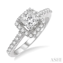 1 1/4 Ctw Diamond Engagement Ring with 3/4 Ct Princess Cut Center Stone in 14K White Gold 1 1/4 Ctw Diamond Engagement Ring with 3/4 Ct Princess Cut Center Stone in 14K White Gold