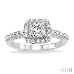 1 1/4 Ctw Diamond Engagement Ring with 3/4 Ct Princess Cut Center Stone in 14K White Gold 1 1/4 Ctw Diamond Engagement Ring with 3/4 Ct Princess Cut Center Stone in 14K White Gold