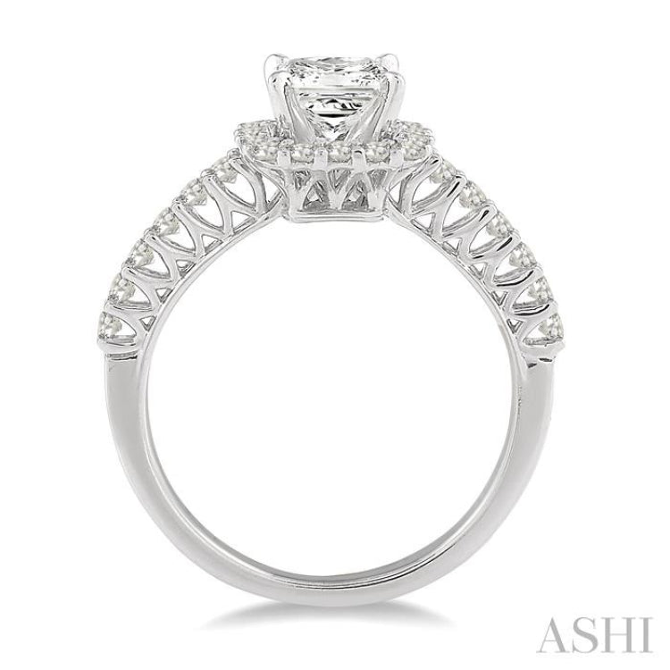 1 1/4 Ctw Diamond Engagement Ring with 3/4 Ct Princess Cut Center Stone in 14K White Gold 1 1/4 Ctw Diamond Engagement Ring with 3/4 Ct Princess Cut Center Stone in 14K White Gold