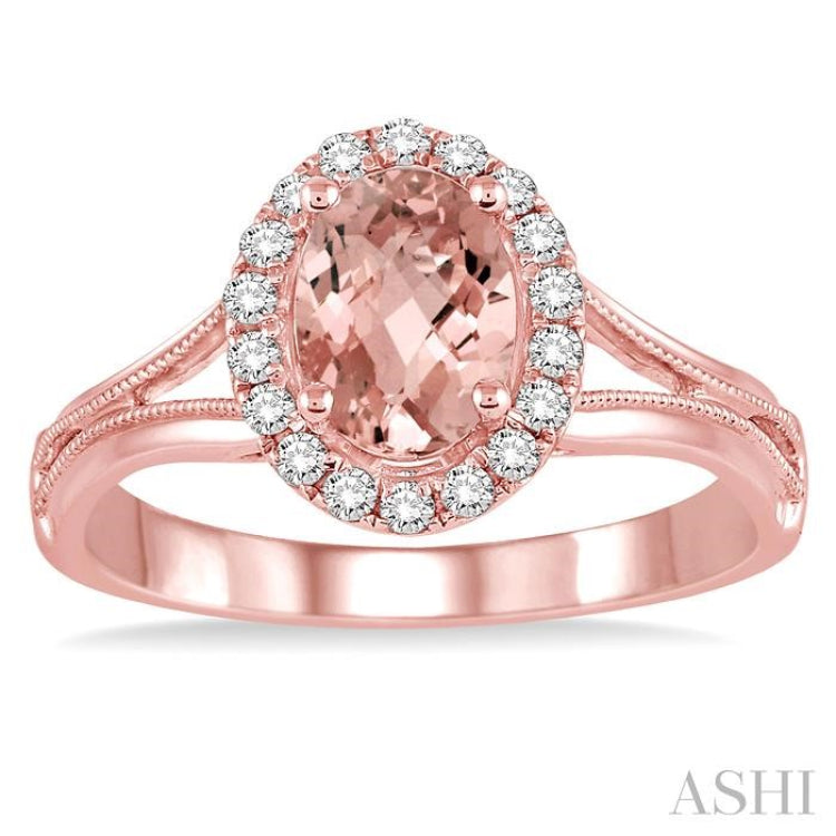 7x5 MM Oval Shape Morganite and 1/6 Ctw Round Cut Diamond Ring in 14K Rose Gold 7x5 MM Oval Shape Morganite and 1/6 Ctw Round Cut Diamond Ring in 14K Rose Gold