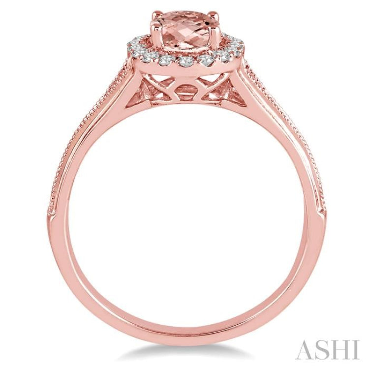 7x5 MM Oval Shape Morganite and 1/6 Ctw Round Cut Diamond Ring in 14K Rose Gold 7x5 MM Oval Shape Morganite and 1/6 Ctw Round Cut Diamond Ring in 14K Rose Gold