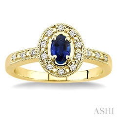 5x3 MM oval cut Sapphire and 1/10 Ctw Single Cut Diamond Ring in 14K Yellow Gold. 5x3 MM oval cut Sapphire and 1/10 Ctw Single Cut Diamond Ring in 14K Yellow Gold.