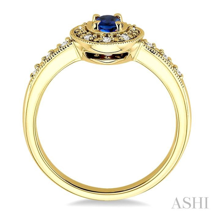 5x3 MM oval cut Sapphire and 1/10 Ctw Single Cut Diamond Ring in 14K Yellow Gold. 5x3 MM oval cut Sapphire and 1/10 Ctw Single Cut Diamond Ring in 14K Yellow Gold.