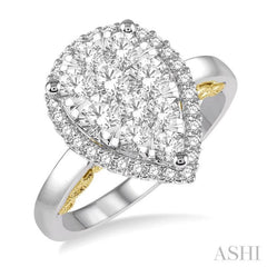 1 Ctw Round Diamond Lovebright Pear Halo Engagement Ring in 14K White and Yellow Gold 1 Ctw Round Diamond Lovebright Pear Halo Engagement Ring in 14K White and Yellow Gold
