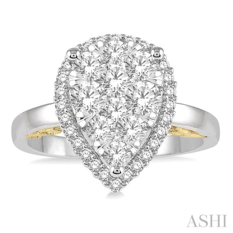 1 Ctw Round Diamond Lovebright Pear Halo Engagement Ring in 14K White and Yellow Gold 1 Ctw Round Diamond Lovebright Pear Halo Engagement Ring in 14K White and Yellow Gold
