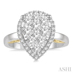 1 Ctw Round Diamond Lovebright Pear Halo Engagement Ring in 14K White and Yellow Gold 1 Ctw Round Diamond Lovebright Pear Halo Engagement Ring in 14K White and Yellow Gold