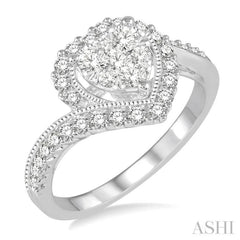 5/8 Ctw Round Cut Diamond Heart Shaped Lovebright Ring in 14K White Gold 5/8 Ctw Round Cut Diamond Heart Shaped Lovebright Ring in 14K White Gold