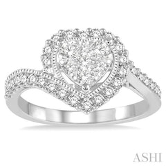 5/8 Ctw Round Cut Diamond Heart Shaped Lovebright Ring in 14K White Gold 5/8 Ctw Round Cut Diamond Heart Shaped Lovebright Ring in 14K White Gold