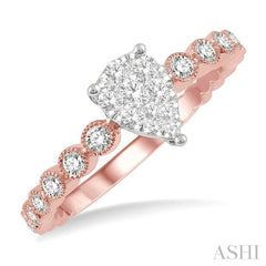 1/3 Ctw Pear Shape Lattice Lovebright Diamond Cluster Ring in 14K Rose and White Gold 1/3 Ctw Pear Shape Lattice Lovebright Diamond Cluster Ring in 14K Rose and White Gold
