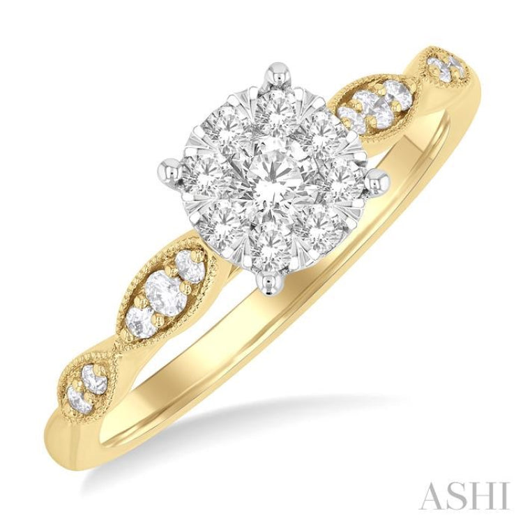 3/8 Ctw Diamond Round Shape Lovebright Marquise Shape Carved Shank Engagement Ring in 14K Yellow and White Gold 3/8 Ctw Diamond Round Shape Lovebright Marquise Shape Carved Shank Engagement Ring in 14K Yellow and White Gold