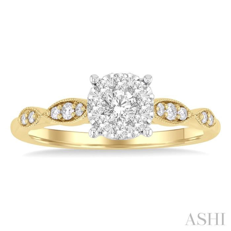 3/8 Ctw Diamond Round Shape Lovebright Marquise Shape Carved Shank Engagement Ring in 14K Yellow and White Gold 3/8 Ctw Diamond Round Shape Lovebright Marquise Shape Carved Shank Engagement Ring in 14K Yellow and White Gold
