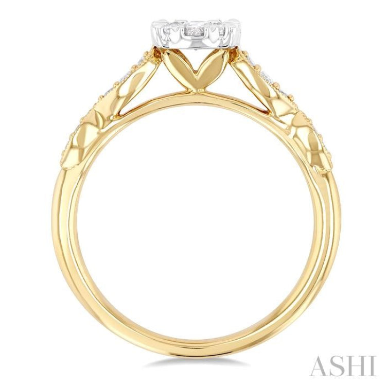 3/8 Ctw Diamond Round Shape Lovebright Marquise Shape Carved Shank Engagement Ring in 14K Yellow and White Gold 3/8 Ctw Diamond Round Shape Lovebright Marquise Shape Carved Shank Engagement Ring in 14K Yellow and White Gold
