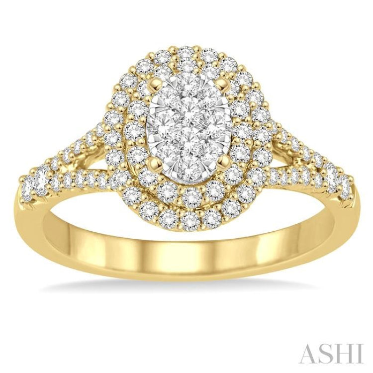 3/4 Ctw Oval Shape Diamond Lovebright Diamond Ring in 14K Yellow and White gold 3/4 Ctw Oval Shape Diamond Lovebright Diamond Ring in 14K Yellow and White gold