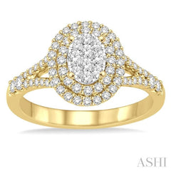 3/4 Ctw Oval Shape Diamond Lovebright Diamond Ring in 14K Yellow and White gold 3/4 Ctw Oval Shape Diamond Lovebright Diamond Ring in 14K Yellow and White gold