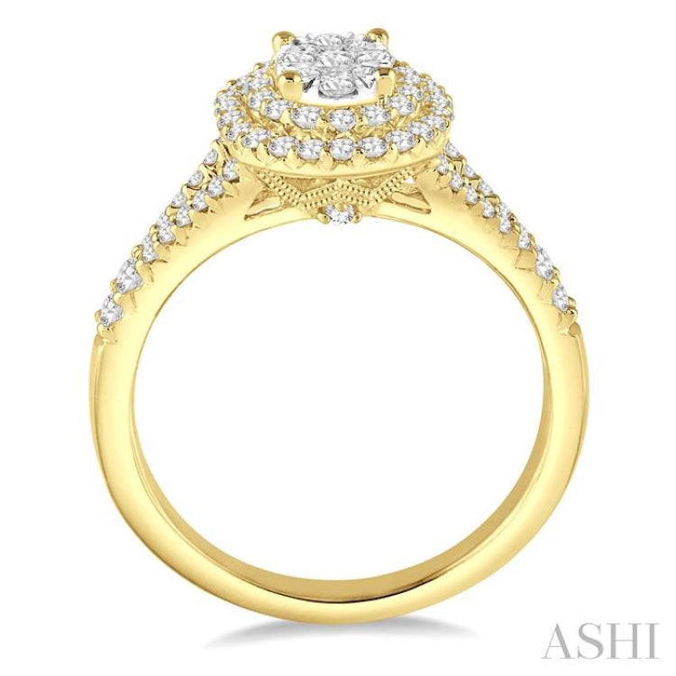 3/4 Ctw Oval Shape Diamond Lovebright Diamond Ring in 14K Yellow and White gold 3/4 Ctw Oval Shape Diamond Lovebright Diamond Ring in 14K Yellow and White gold