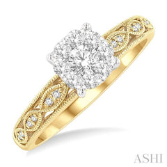3/8 Ctw Open Marquise Lattice Lovebright Round Cut Diamond Engagement Ring in 14K Yellow and White Gold 3/8 Ctw Open Marquise Lattice Lovebright Round Cut Diamond Engagement Ring in 14K Yellow and White Gold