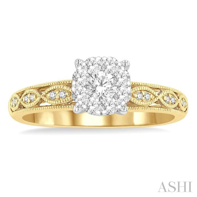 3/8 Ctw Open Marquise Lattice Lovebright Round Cut Diamond Engagement Ring in 14K Yellow and White Gold 3/8 Ctw Open Marquise Lattice Lovebright Round Cut Diamond Engagement Ring in 14K Yellow and White Gold