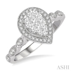 1/2 Ctw Pear Shape Mount Marquise Shank Lovebright Round Cut Diamond Ring in 14K White Gold 1/2 Ctw Pear Shape Mount Marquise Shank Lovebright Round Cut Diamond Ring in 14K White Gold