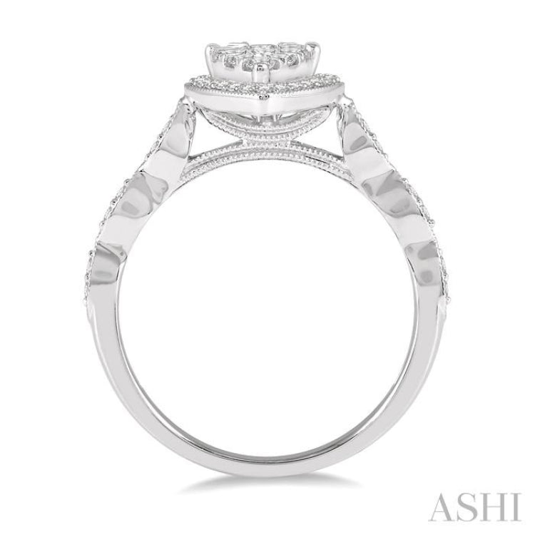 1/2 Ctw Pear Shape Mount Marquise Shank Lovebright Round Cut Diamond Ring in 14K White Gold 1/2 Ctw Pear Shape Mount Marquise Shank Lovebright Round Cut Diamond Ring in 14K White Gold