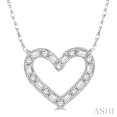 1/4 Ctw Heart Charm Baguette and Round Cut Diamond Pendant With Chain in 14K White Gold 1/4 Ctw Heart Charm Baguette and Round Cut Diamond Pendant With Chain in 14K White Gold